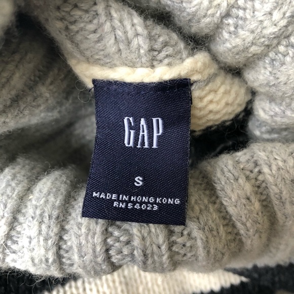 Vintage Gap Women's Black Grey Cream Striped Chunky Turtleneck Sweater S - Picture 10 of 12